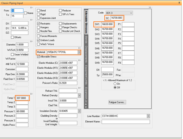 Material allowable stresses per temperature - AMSE B31.3